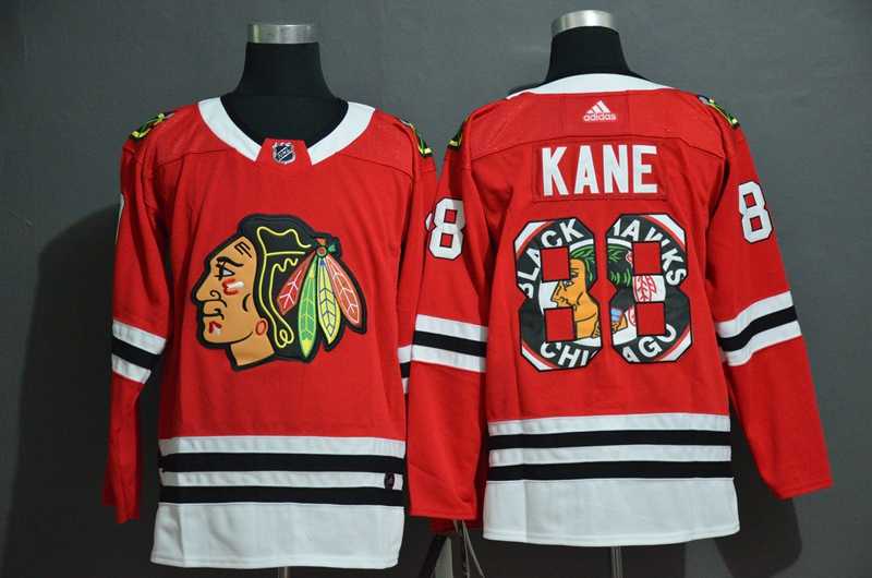 Men Chicago Blackhawks 88 Kane red Adidas Fashion print NHL Jersey